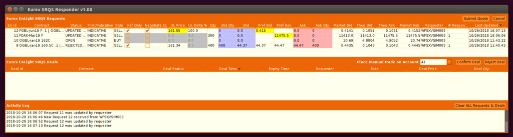 The Eurex SRQS Responder App interface, Image 1. 